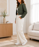 Ladies Olive Crop Pocket Jacket - StylePhase SA