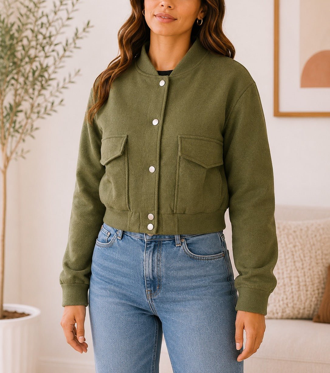 Ladies Olive Cropped Fleece New Feeling jacket - StylePhase SA
