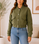 Ladies Olive Cropped Fleece New Feeling jacket - StylePhase SA