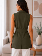 Ladies Olive Double Breasted Belted Longline Waistcoat - StylePhase SA