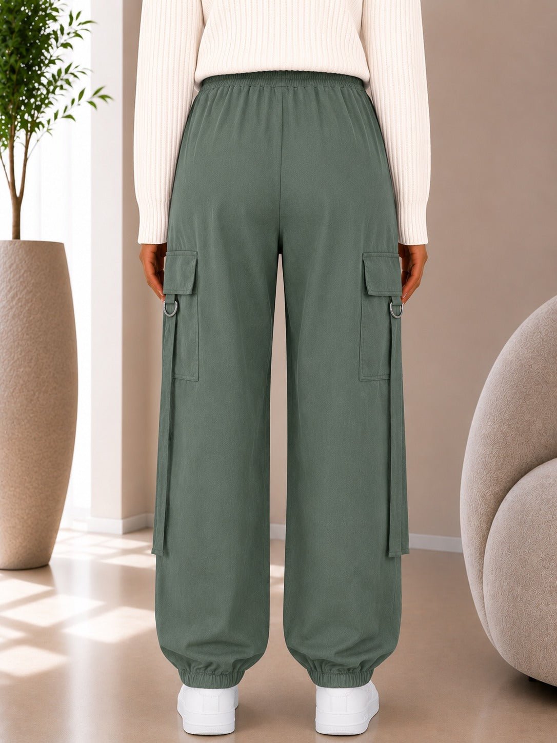 Ladies Olive Drawstring Cargo Pants - StylePhase SA