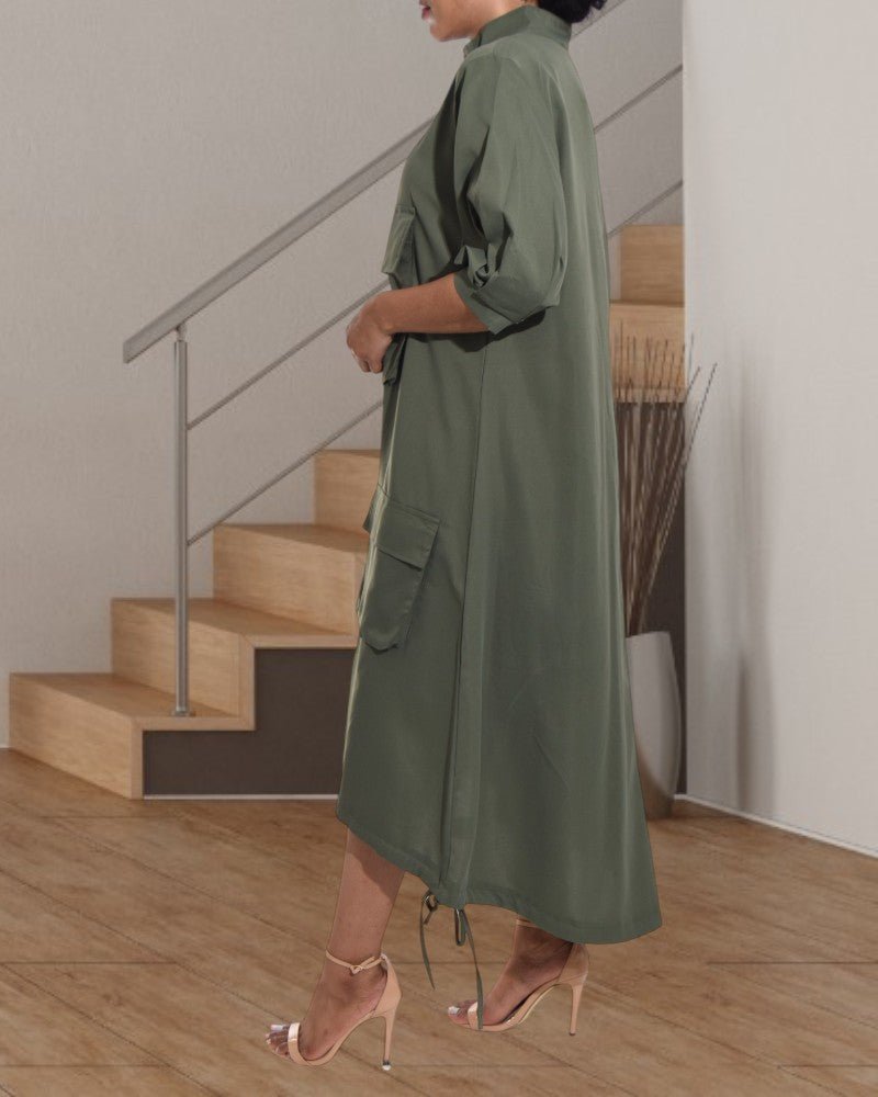 Ladies Olive Dress with Front Pockets - StylePhase SA