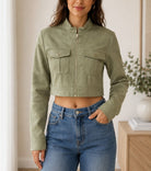 Ladies Olive Faux Suede Cropped Jacket - StylePhase SA
