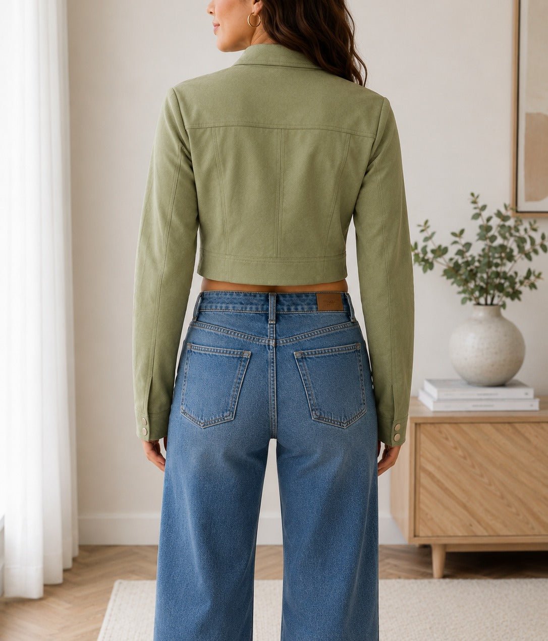 Ladies Olive Faux Suede Cropped Jacket - StylePhase SA