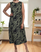 Ladies Olive Floral Crinkle Sleeveless Dress - StylePhase SA