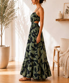 Ladies Olive Floral Cut Out Maxi Dress - StylePhase SA