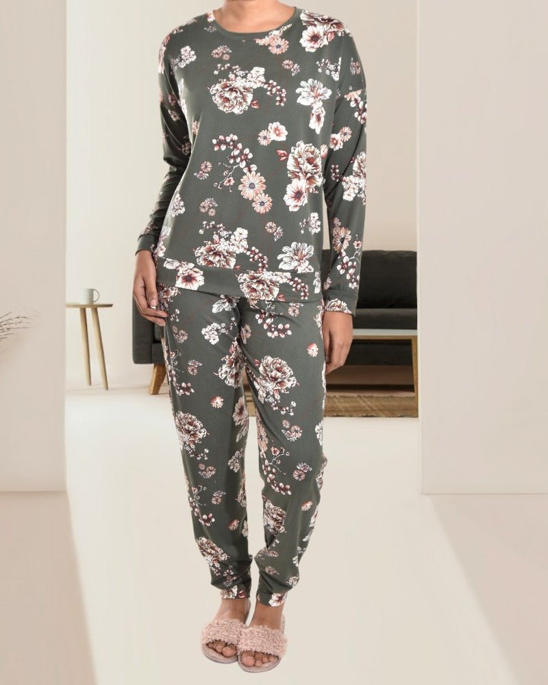 Ladies Olive Floral Pyjama Set - StylePhase SA