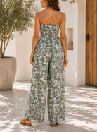 Ladies Olive Floral Strappy Pleated Jumpsuit - StylePhase SA