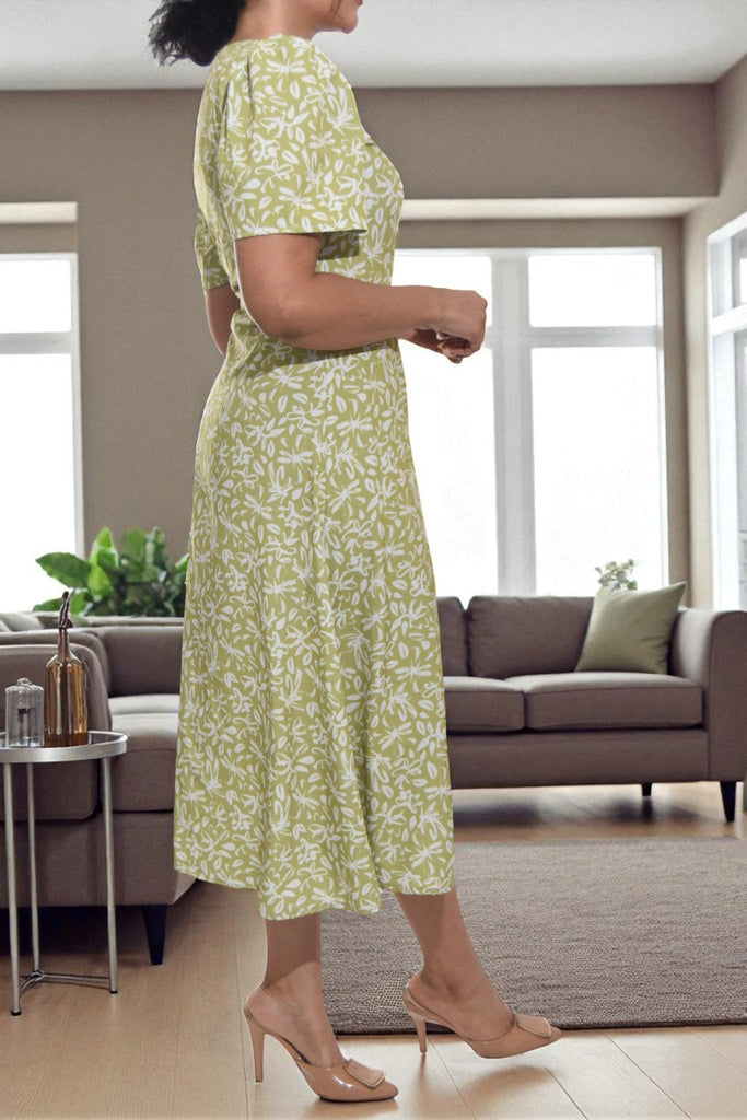 Ladies Olive Floral Wrap Dress - StylePhase SA
