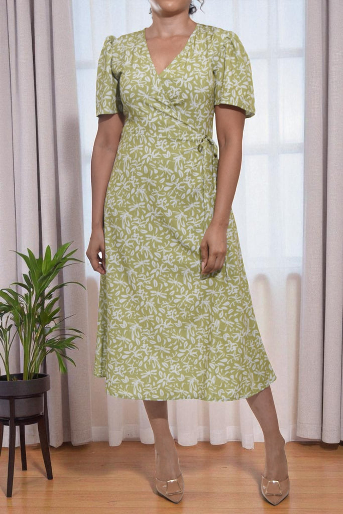 Ladies Olive Floral Wrap Dress - StylePhase SA