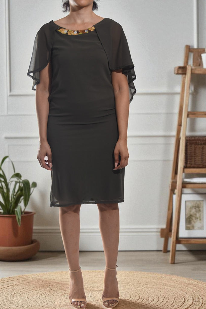 Ladies Olive Flutter Sleeve Dress - StylePhase SA