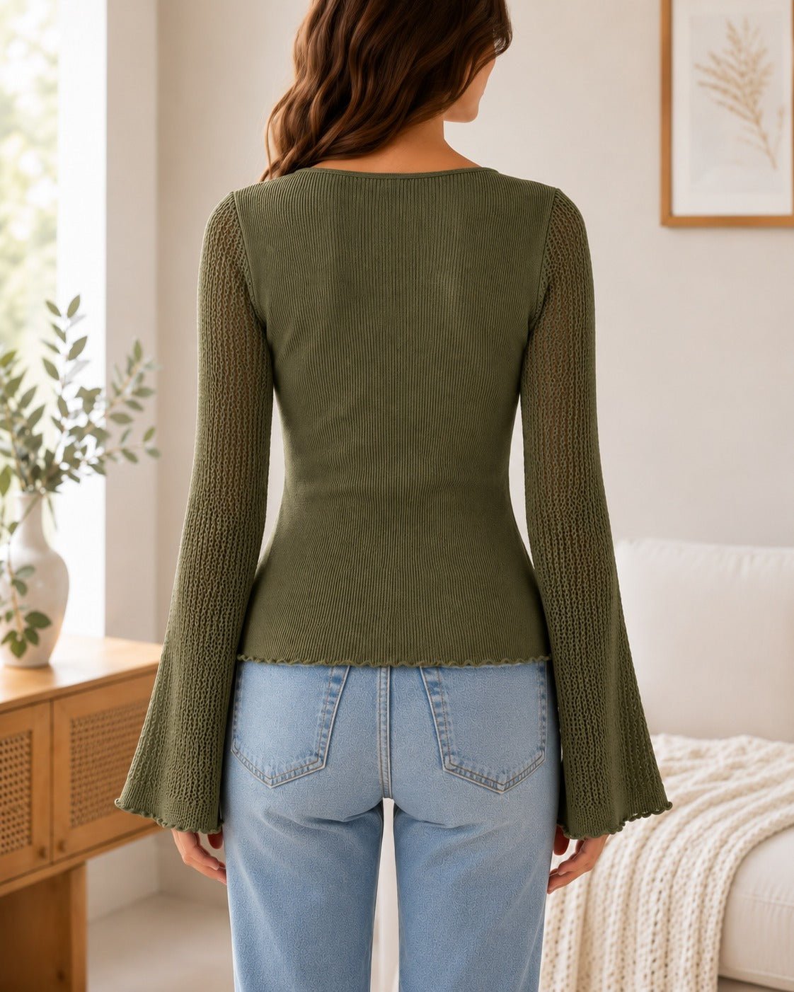 Ladies Olive Green Bell Sleeve Top - StylePhase SA