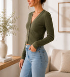 Ladies Olive Green Button Jersey - StylePhase SA