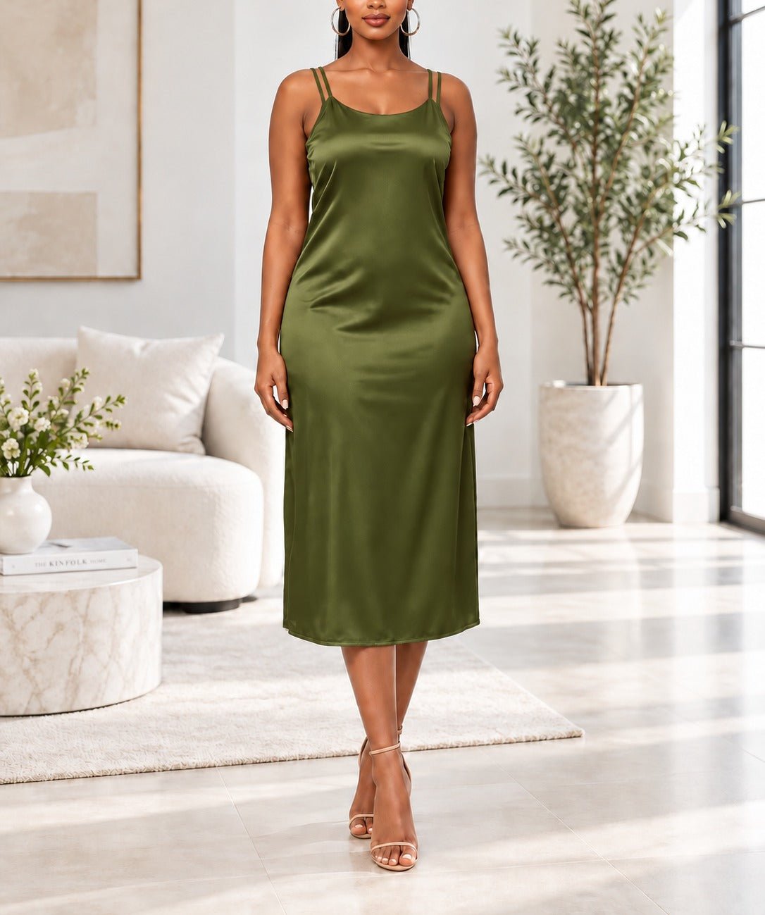 Ladies Olive Green Satin Slip Dress - StylePhase SA