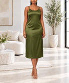 Ladies Olive Green Satin Slip Dress - StylePhase SA