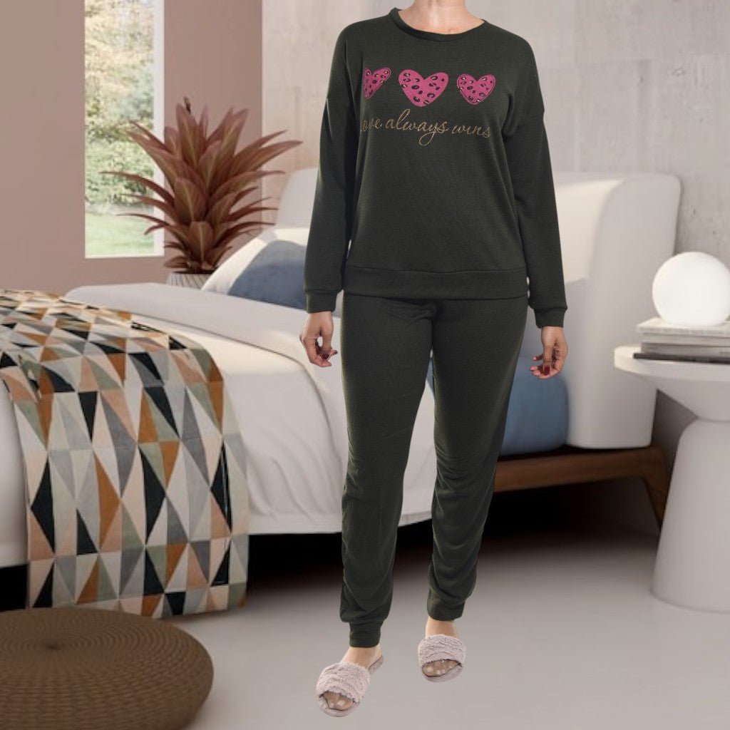 Ladies Olive Heart Pj Set - StylePhase SA