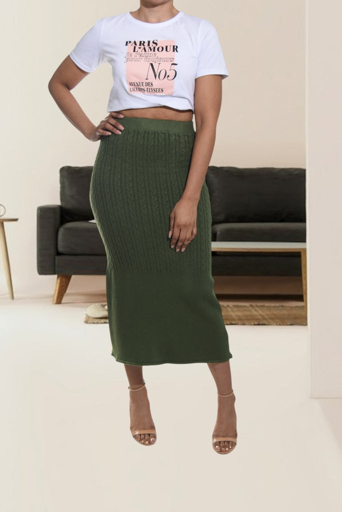 Ladies Olive High Waist Skirt - Jersey Knit - StylePhase SA