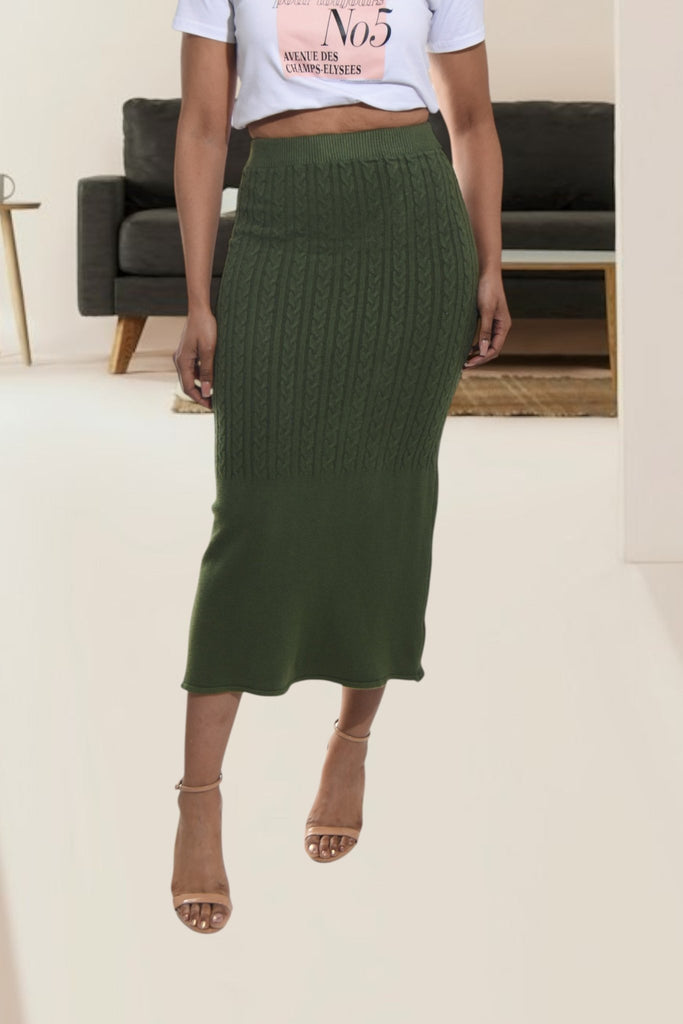 Ladies Olive High Waist Skirt - Jersey Knit - StylePhase SA