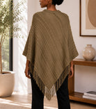 Ladies Olive Knitted V-Neck Poncho - StylePhase SA