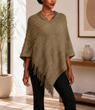 Ladies Olive Knitted V-Neck Poncho - StylePhase SA