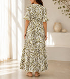 Ladies Olive Leaf Print Ruffle Sleeve Dress - StylePhase SA