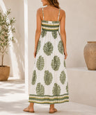 Ladies Olive Leaf Print Spaghetti Strap Maxi Dress - StylePhase SA