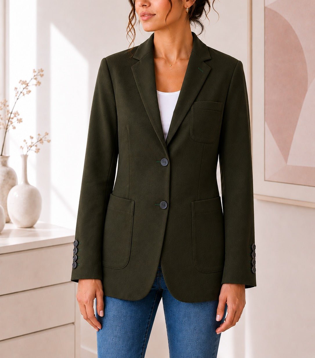 Ladies Olive Lined Slim Fit Blazer - StylePhase SA