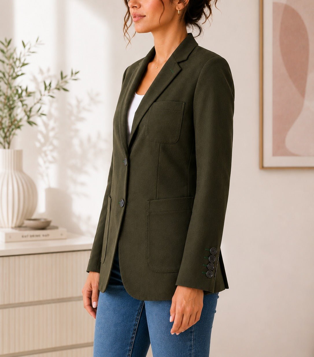Ladies Olive Lined Slim Fit Blazer - StylePhase SA