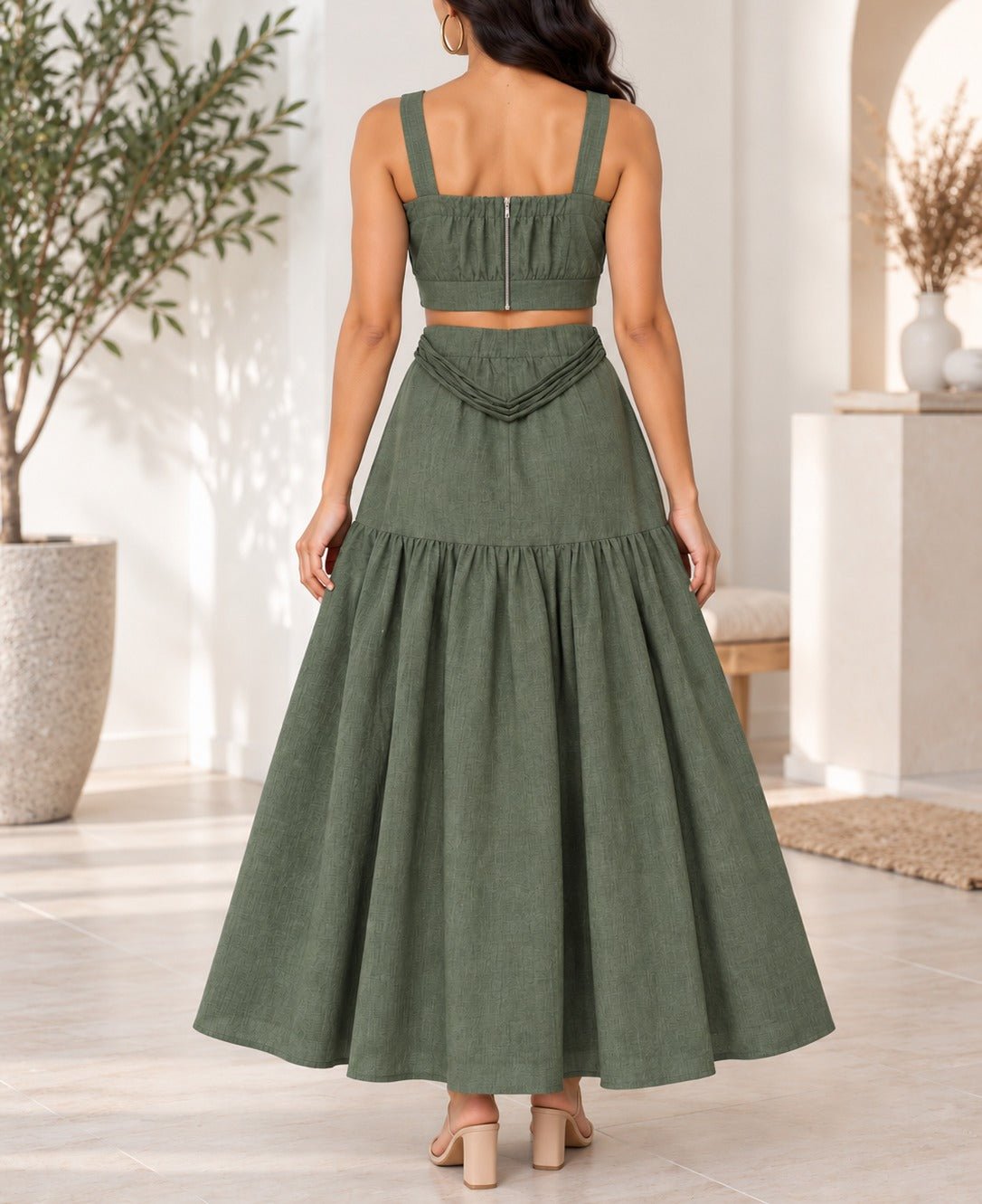 Ladies Olive Maxi Tier Two-Piece Set - StylePhase SA
