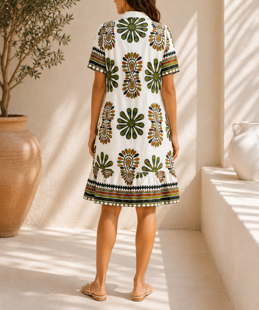 Ladies Olive Paisley Button Front Dress - StylePhase SA