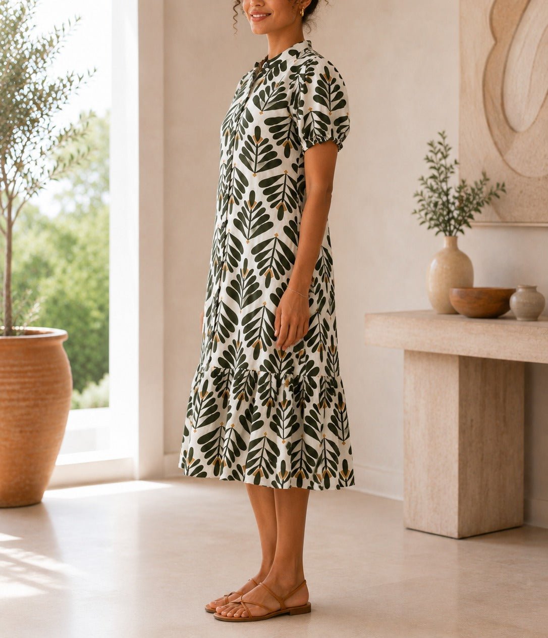 Ladies Olive Paisley Button Front Dress - StylePhase SA