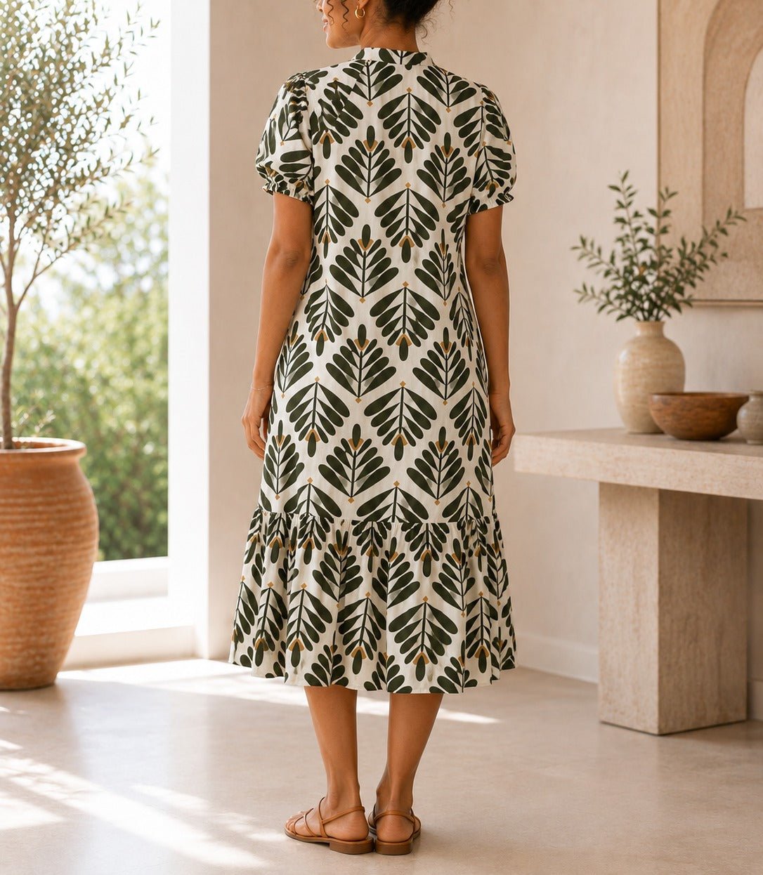 Ladies Olive Paisley Button Front Dress - StylePhase SA