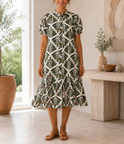 Ladies Olive Paisley Button Front Dress - StylePhase SA