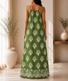 Ladies Olive Patterned Sleeveless Maxi Dress - StylePhase SA