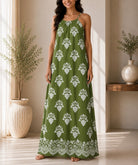 Ladies Olive Patterned Sleeveless Maxi Dress - StylePhase SA