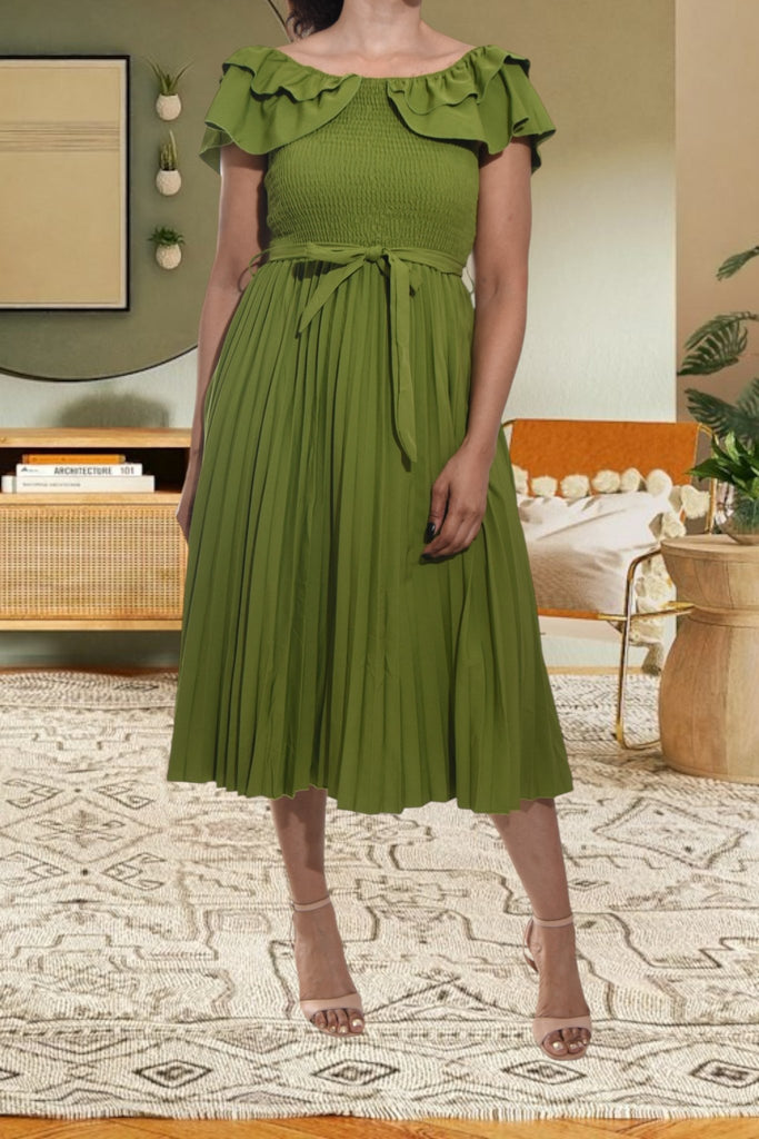 Ladies Olive Pleated Dress - StylePhase SA