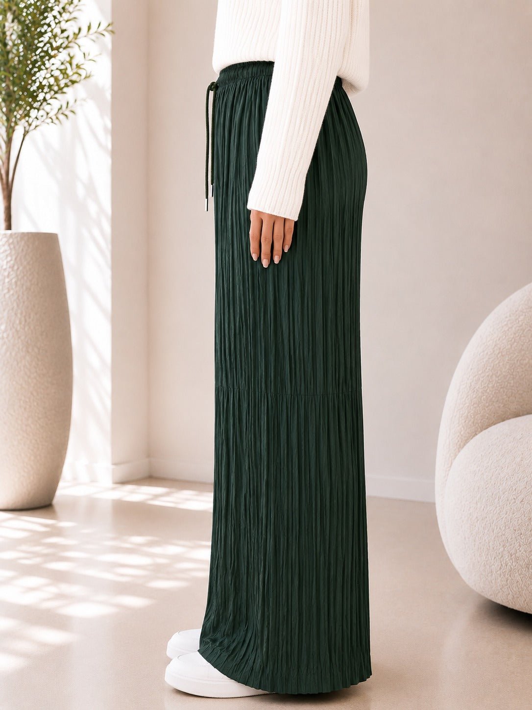 Ladies Olive Pleated Wide Leg Pants - StylePhase SA