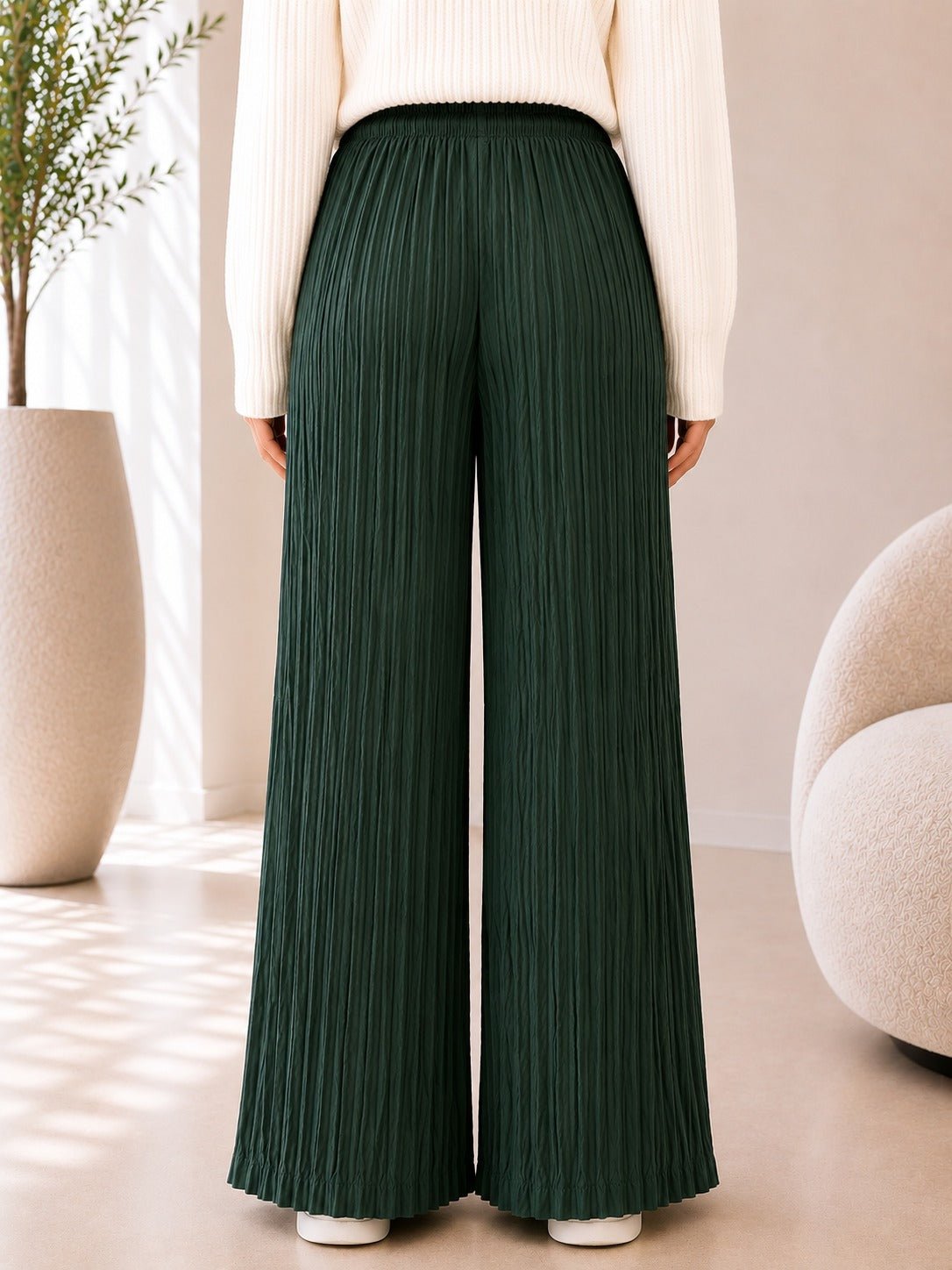 Ladies Olive Pleated Wide Leg Pants - StylePhase SA