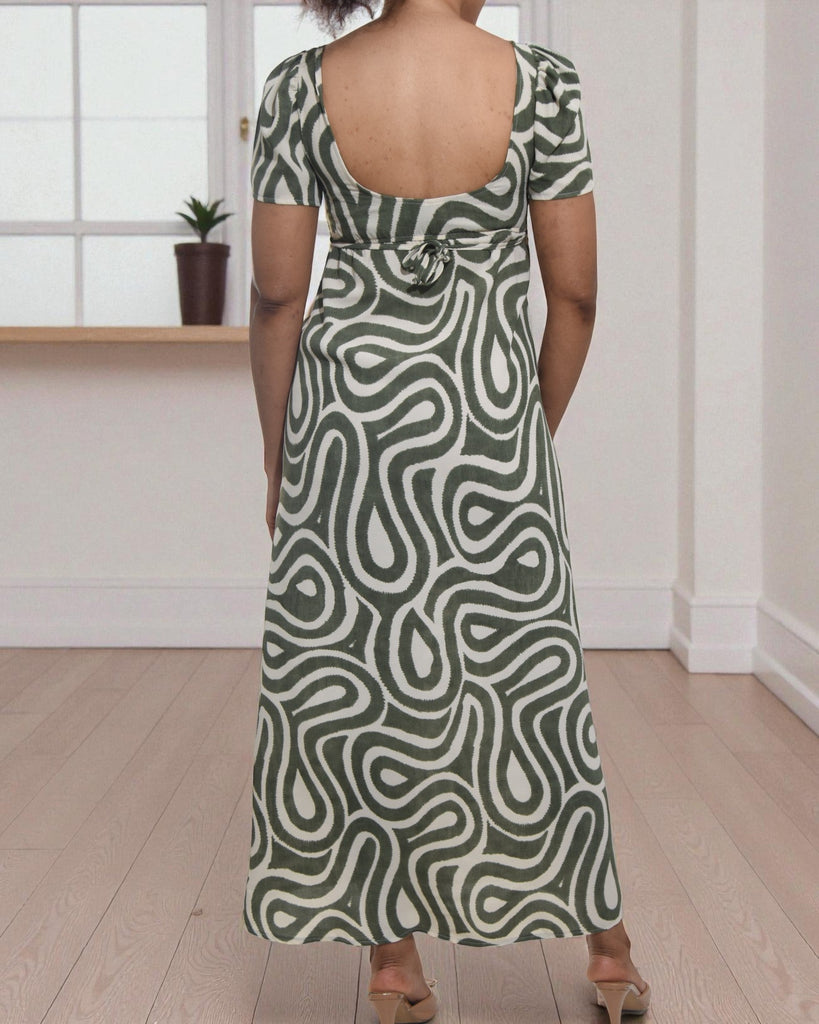 Ladies Olive Print Scoop Back Maxi Dress - StylePhase SA
