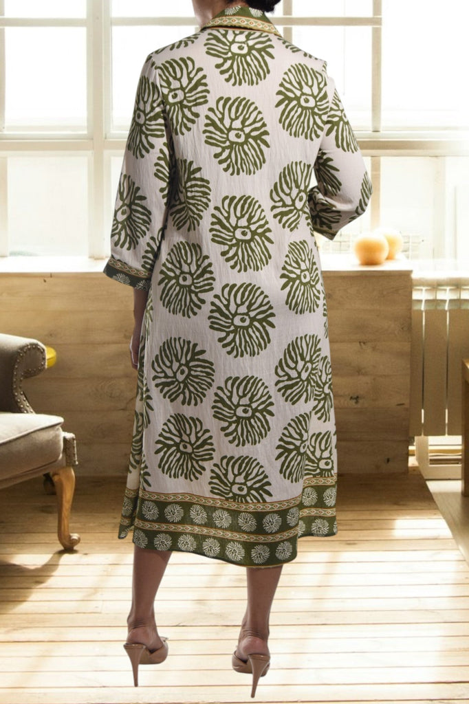 Ladies Olive Printed Collar Dress - StylePhase SA