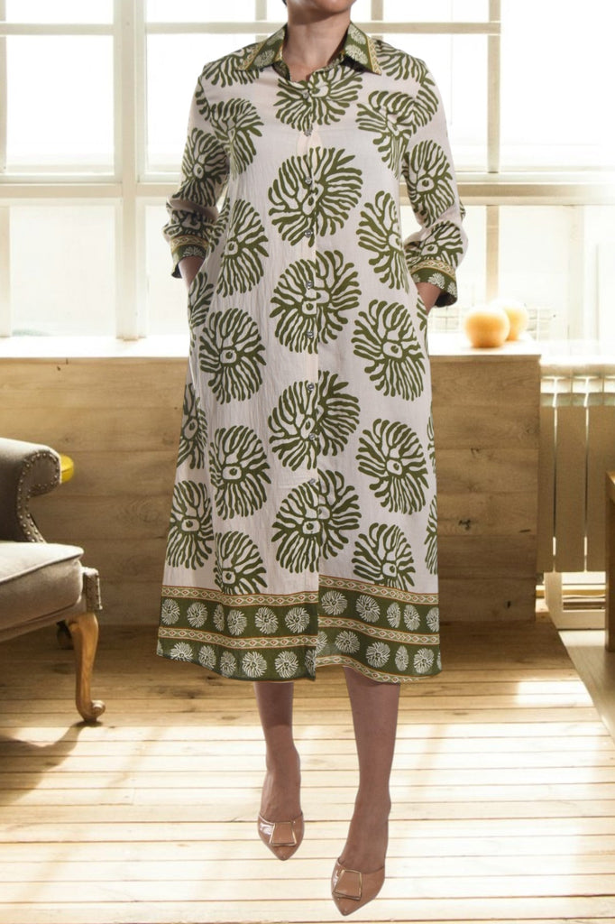 Ladies Olive Printed Collar Dress - StylePhase SA