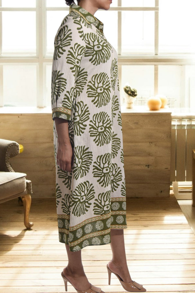 Ladies Olive Printed Collar Dress - StylePhase SA