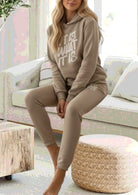 Ladies Olive Printed Fleece Tracksuit - It Is What It Is - StylePhase SA