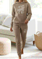Ladies Olive Printed Fleece Tracksuit - It Is What It Is - StylePhase SA
