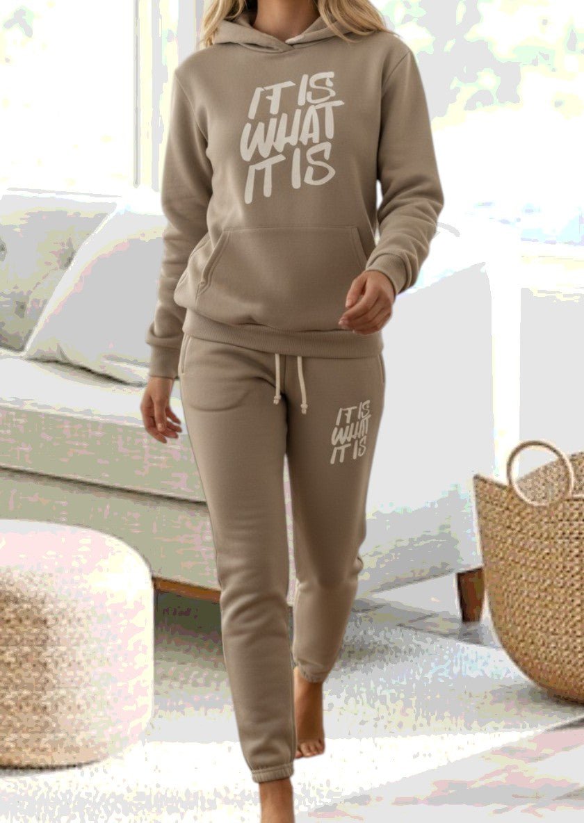 Ladies Olive Printed Fleece Tracksuit - It Is What It Is - StylePhase SA