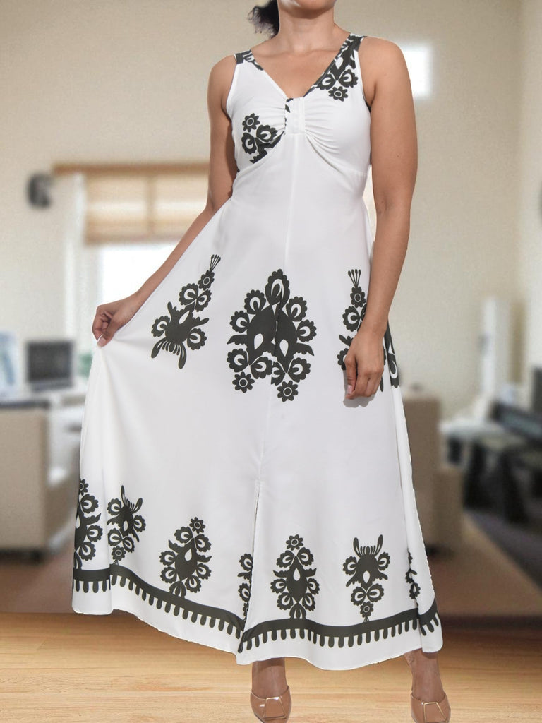 Ladies Olive Printed Front Slit Dress - StylePhase SA