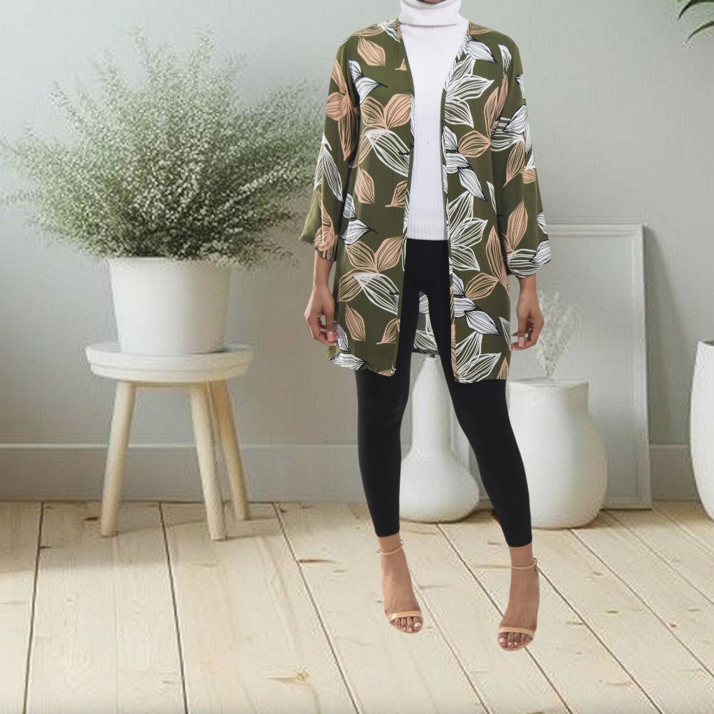 Ladies Olive Printed Rayon Kimono - StylePhase SA