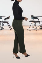 Ladies Olive Rib High Waist Pants - StylePhase SA