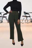 Ladies Olive Rib High Waist Pants - StylePhase SA