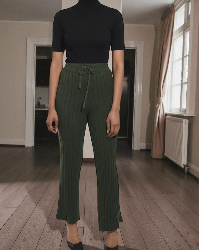 Ladies Olive Rib High Waist Pants - Jersey Rib - StylePhase SA